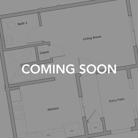 Floor plan for 1 bed, 1 bath, 613 sqft